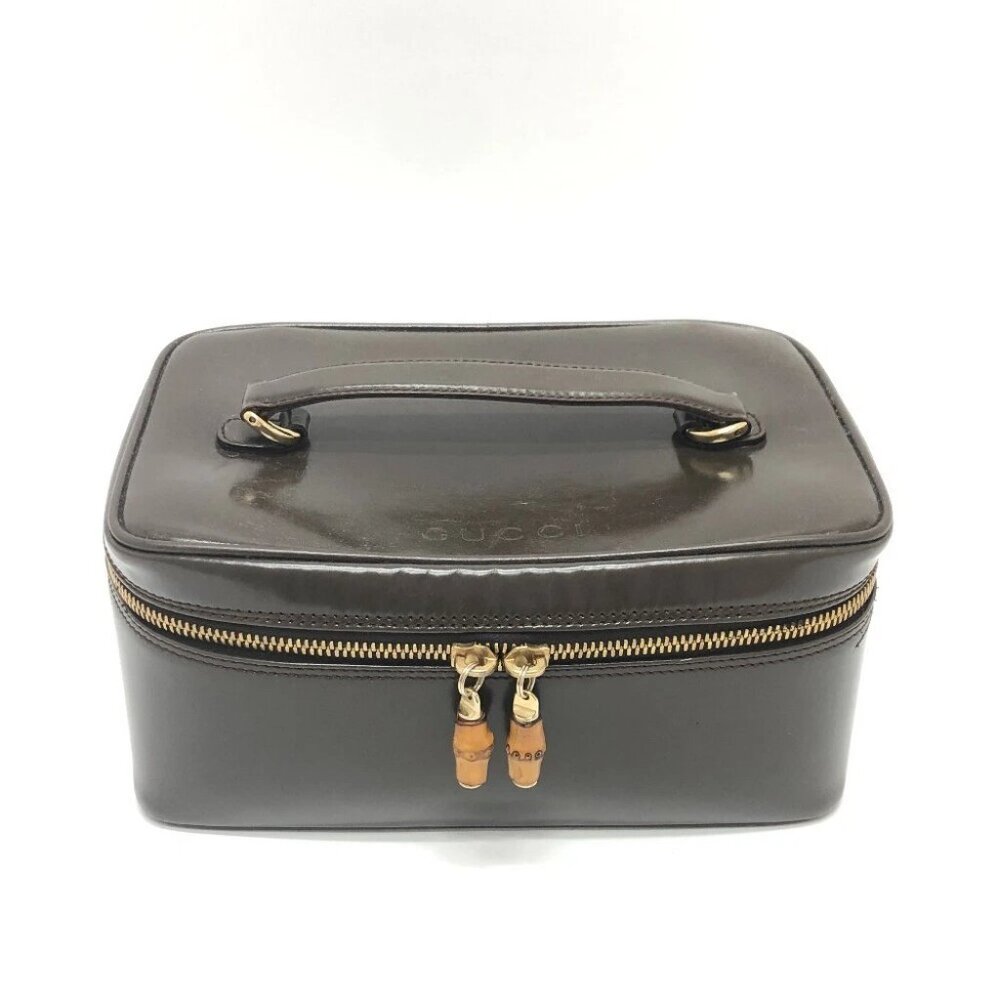 GUCCI 032.1956 Old Gucci Bamboo Hand Bag Pouch Vanity bag Brown/GoldHardware